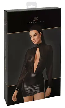 Noir Handmade Orgia Dress XL - Tulle & Powerwetlook, Black, Batwing Sleeves