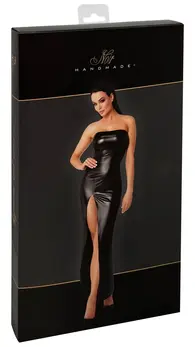 Noir Handmade Orgia Long Black Powerwetlook Strapless Dress S
