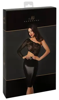 Noir Handmade Orgia Powerwetlook Dress with Lace Top, Size S