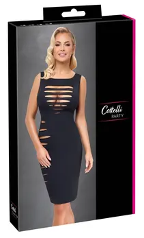 Cottelli PARTY Shift Dress Black Sheer Cut-Outs L