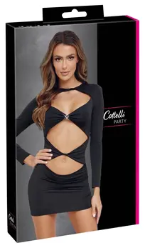 Cottelli PARTY Mini Dress Black S - Elegant Open-Front Design