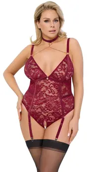Cottelli Curves Body Red XL - Lace & Velvet, Removable Chains, Adjustable Fit