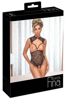 Abierta Fina Open Lace Body L - Black Floral Lace, Adjustable Straps