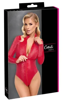 Cottelli PARTY Bodysuit Red Snakeskin XL with 3-Way Zipper
