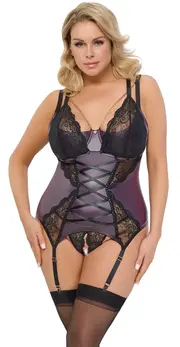 Cottelli Curves Basque Set 85D/L, Purple-Black, Removable Lace Details