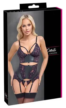 Cottelli LINGERIE Basque Set with Purple Lace Accents, Size L