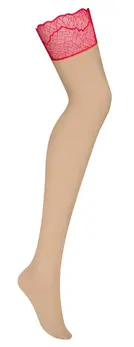 Obsessive Cupide Desir Stockings 2XL/3XL Nude with Red Lace Finish