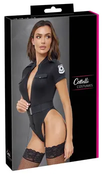 Cottelli Costumes Police Body S - Black Stretch Uniform Bodysuit