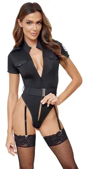 Cottelli Costumes Police Body S - Black Stretch Uniform Bodysuit