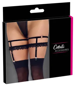 Cottelli ACCESSORIES Black Velvet Garters L/XL with Adjustable Straps