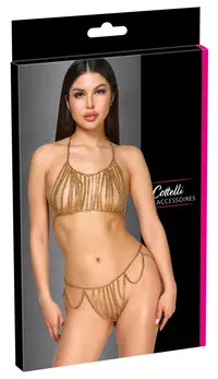 Cottelli Accessories Chain Bikini Set Gold Adjustable Metal Design