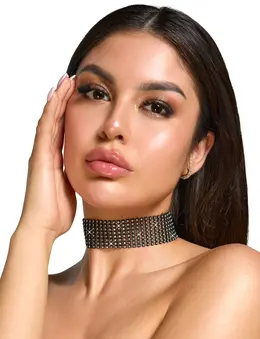 Cottelli Accessories Rhinestone Black Adjustable Choker, 36 cm + Extension
