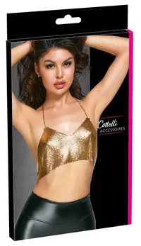 Cottelli Accessories Gold Metallic Plate Halterneck Crop Top Adjustable