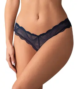 Obsessive Nightly Blue Thong M/L Transparent Lace Crotchless Design