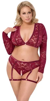 Cottelli Curves Lace & Velvet Red Lingerie Set 3XL Adjustable Straps