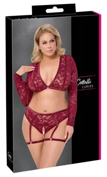 Cottelli CURVES Lace & Velvet Set Red 2XL - Decorative Heart Accents