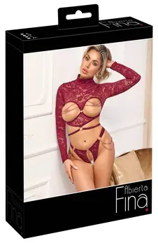 Abierta Fina Sensual Lace Set Red XL - Open-Top & Crotchless Thong