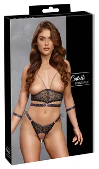 Cottelli Bondage Top Set M - Open Design, Black & Purple, Adjustable