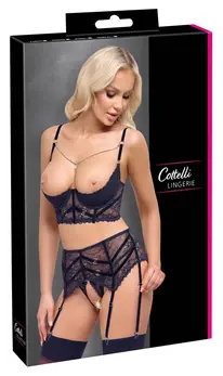 Cottelli Lingerie Shelf Bra Set Chain Black Lace 75B/S Adjustable