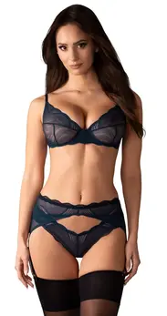 Obsessive Nightly Blue Lace Lingerie Set M/L Adjustable Fit