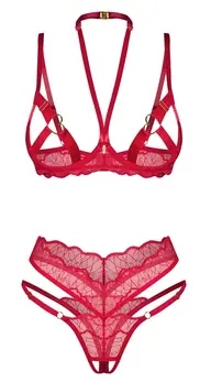 Obsessive Cupide Desir Lace Bra & Thong Set Red L/XL Adjustable
