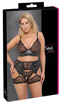 Cottelli Curves 3-Piece Black Lace Bra Set XL Adjustable Chains