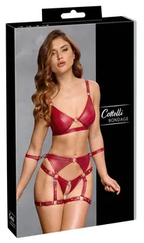 Cottelli BONDAGE Red Matte Bra & Suspender Set M with Adjustable Straps