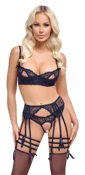 Cottelli LINGERIE Black Lace Bra & Suspender Set 75B/S Adjustable