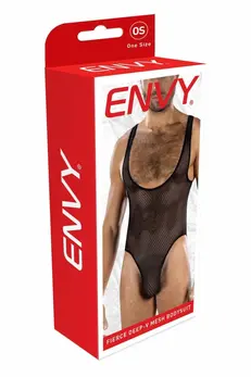 ENVY Fierce Deep V Mesh Bodysuit Black OS - Athletic Diamond Pattern