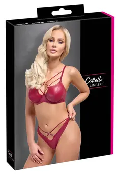 Cottelli Lingerie Bra Set Red Wet Look 85B/L with Straps and Rings