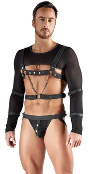 Svenjoyment Bondage Set M - Black Powernet Intimate Outfit with Restraints