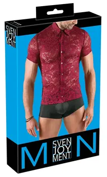 Svenjoyment Shirt Model S Dark Red Floral Lace, Short Sleeve, Stretch Fit