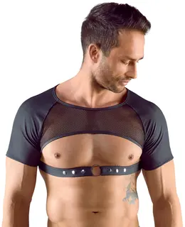 Svenjoyment Matte Black Mesh Crop Top for Men, Adjustable Chest Strap, M