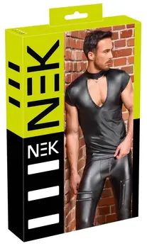 NEK Black Short Sleeve Shirt S Matte Look with V-Cut & Ring Detail