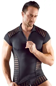 Svenjoyment Men's Shirt XL Black Microfibre with Transparent Stripes