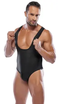 Svenjoyment Men's Body L Black Matte Wrestler-Style Zip Bodysuit