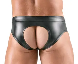 Svenjoyment Men's Shiny Black Briefs with Open Back L