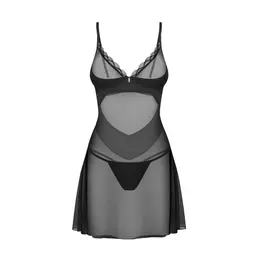 Obsessive Stelisa Chemise & Thong Set Black L/XL - Adjustable Design