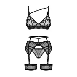 Obsessive Nuites 3-Piece Lingerie Set Black 2XL/3XL Polka Dot Design