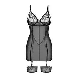 Obsessive Nuites Chemise Black S/M - Sheer Elegance Lingerie Set