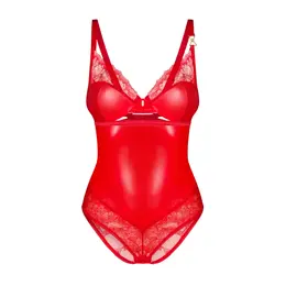 Obsessive Aliosa Teddy Red 2XL/3XL - Elegant Lace Bodysuit with Cutouts