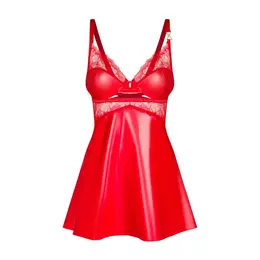 Obsessive Aliosa L/XL Red Chemise Set with Lace and Adjustable Straps