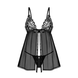 Obsessive Blomentis Babydoll Set Black XL/2XL Adjustable Lace