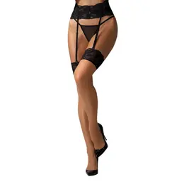 Obsessive Nutris Elegant Beige Stockings with Black Lace XL/2XL