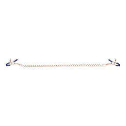 Sportsheets Cougar Adjustable Gold Chain Nipple Clamps with Blue Tips