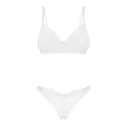 Obsessive Alissium White Bra & Thong Set XL/2XL Lace Geometric Design