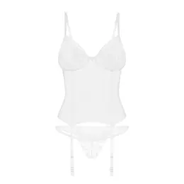 Obsessive Alissium White Corset Set M/L with Lace Accents