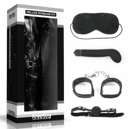 Lovetoy Deluxe 4-Piece Bondage Set with Vibrating Accessory, Black