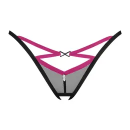 Obsessive Novenes Black Crotchless Thong XL/2XL - Elegant Striped Detail