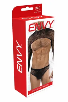 ENVY Untamed 2 Piece Set Black OS - Sheer Lace Crop Top & Thong